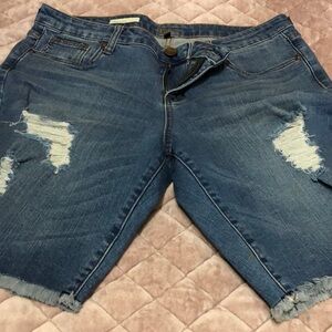 Kut from the Kloth Distressed Blue Denim Bermuda Shorts